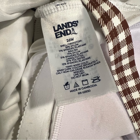 Brown and White Checkered  Gingham Swimsuit Dress Lands End - Picture 7 of 7